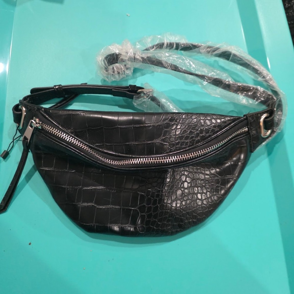 The Drop Black Croc Embossed Belt Bag Fanny Pack Vegan Leather Crossbody Sling